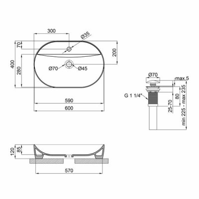 Комплект Qtap Scorpio: Раковина накладная овальная 610x400x120 мм White + Донный клапан PU02