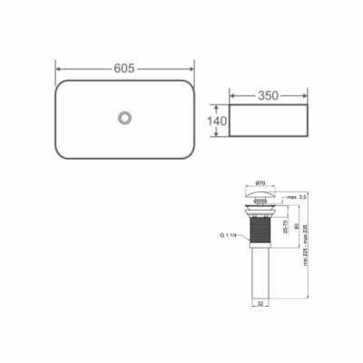 Комплект Qtap Tern: Раковина накладна прамокутна 605x350x140 мм WHITE + Донний клапан PU02 Комплект Qtap Tern: Раковина накладна прамокутна 605x350x140 мм WHITE + Донний клапан PU02