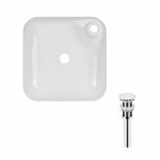 Комплект Qtap Stork: Раковина накладная квадратная 430x430x120 мм White + Донный клапан PU02