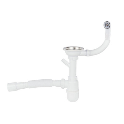 Сифон для кухонної мийки Lidz (WHI) 60 08 E001 01 ECO з круглим переливом (вихід 50 мм)