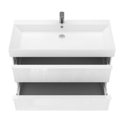 Тумба з раковиною та сифоном Devit QUADRA 083100W, 100 см, біла глянцева