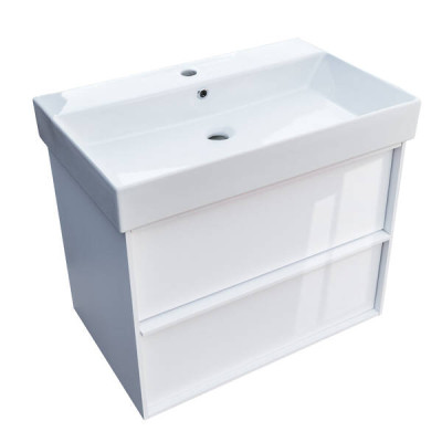 Тумба з раковиною Devit Quadra 083070W, 70 см, біла глянцева Тумба з раковиною Devit Quadra 083070W, 70 см, біла глянцева