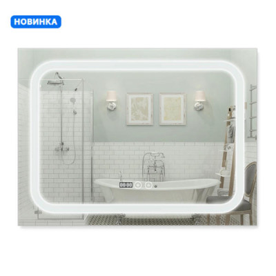 Зеркало Qtap Mideya (DC-F906) 800х600 с LED-подсветкой Touch, с антизапотеванием, с часами, диммером, рег. яркости QT2078F906W