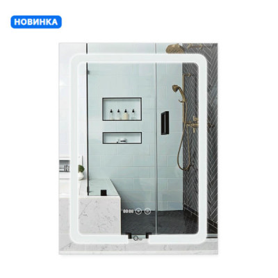 Зеркало Qtap Mideya (DC-F937) 600х800 с LED-подсветкой Touch, с антизапотеванием, с часами, диммером, рег. яркости QT2078F937W