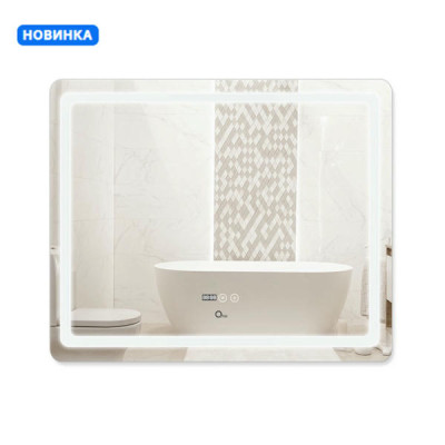 Зеркало Qtap Mideya (DC-F910) 1000х800 с LED-подсветкой Touch, с антизапотеванием, с часами, диммером, рег. яркости QT2078F910W