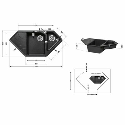 Кухонна мийка з додатковою чашею Lidz 1000x500/225 GRF-13 (LIDZGRF131000500225)