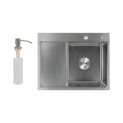 Мийка для кухні інтегрована Lidz Handmade H6350L крило ліворуч (LDH6350BRUL45588) Brushed Steel 3,0/1,0 мм