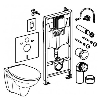 Комплект 5-в-1 Grohe 39418000 Solido: унітаз підвісний безобідковий з кришкою Soft close та інсталяція Rapid SL Комплект 5-в-1 Grohe 39418000 Solido: унітаз підвісний безобідковий з кришкою Soft close та інсталяція Rapid SL
