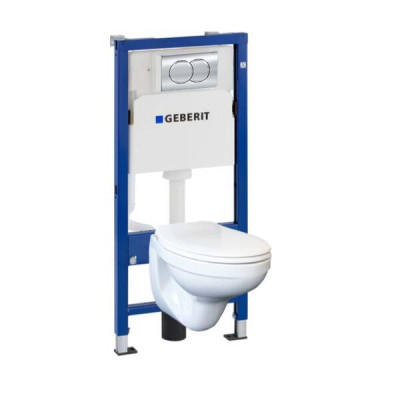 Комплект Geberit Duofix PRO 20 118.315.21.2: інсталяція Geberit Delta з підвісним унітазом Idol із сидінням Duroplast та змивна клавіша Delta01 хром глянець