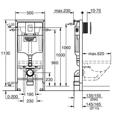 Інсталяція для унітаза Grohe Rapid SL 38772001 з клавішею Skate Cosmopolitan хром