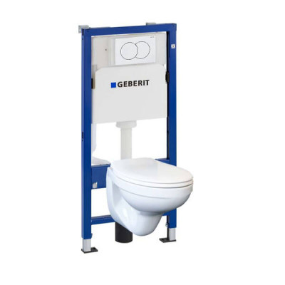 Комплект Geberit Duofix PRO 20 118.315.11.1: інсталяція Geberit Delta з підвісним унітазом Idol із сидінням Duroplast та змивна клавіша Delta01 білий глянець