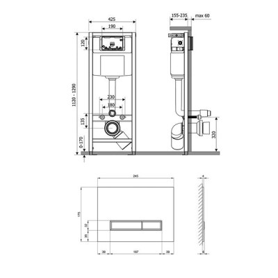 Набор инсталляция 4 в 1 Qtap Nest ST с линейной панелью смыва QT0133M425V1107GB