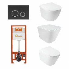 Набір: Qtap Tern + Jay + Swan Ultra Quiet підвісні унітази + Nest комплект інсталяції 4в1 (клавіша кругла Black mat)