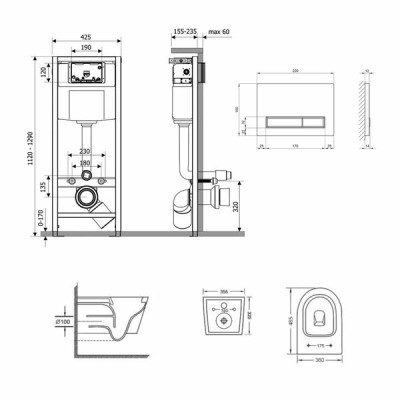 Готовое решение Qtap для ванной комнаты: подвесной унитаз Swan + комплект инсталляции Nest 4 в 1 (линейная клавиша Black mat)