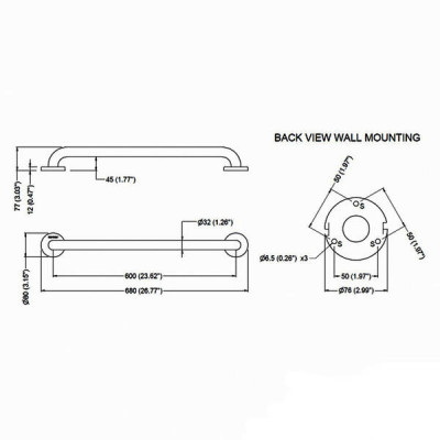 Поручень Genwec Straight Bar GW11 03 04 03 для людей з обмеженими можливостями 600мм, чорний матовий Поручень Genwec Straight Bar GW11 03 04 03 для людей з обмеженими можливостями 600мм, чорний матовий