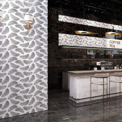 Плитка Golden Tile Nero E Bianco Leaf Чорний NBС161 30х60 см