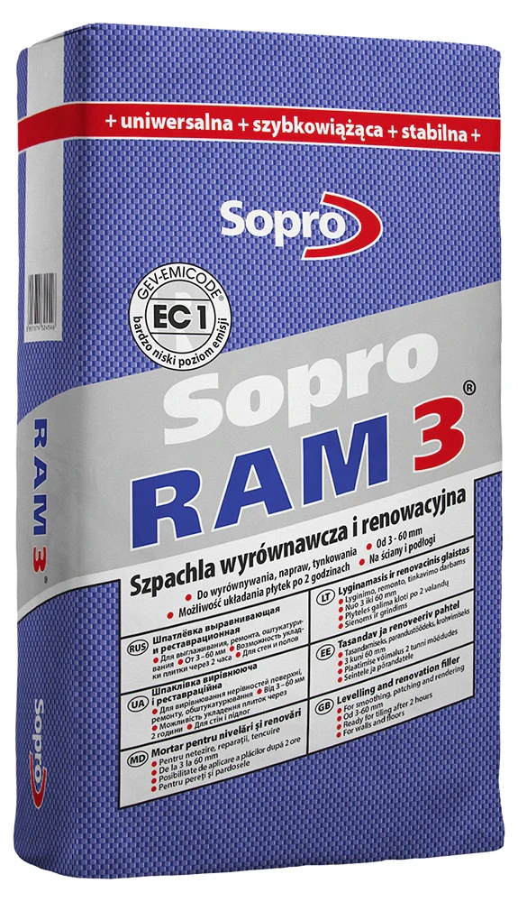 Шпаклівка вирівнювальна і реставраційна Sopro RAM 3 454 (25 кг)
